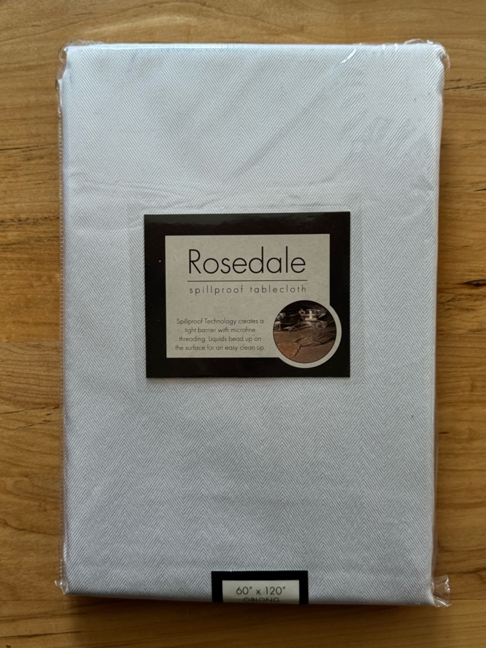 Rosedale Spillproof Tablecloth 60x120 White Herringbone Damask Oblong